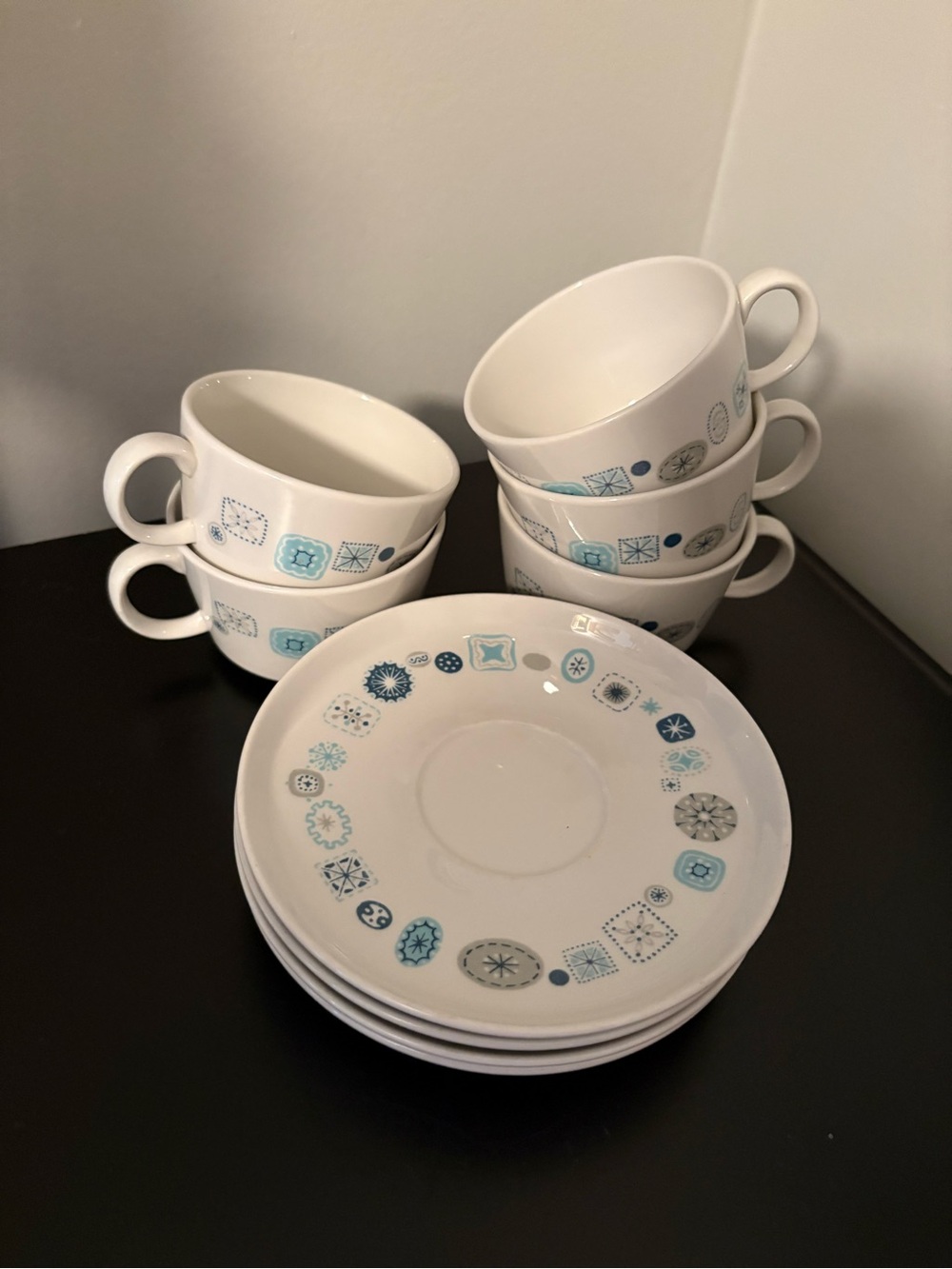 Franciscan Del Mar Tea Cup and Saucer Sets (4) - 1960s Atomic Design MCM